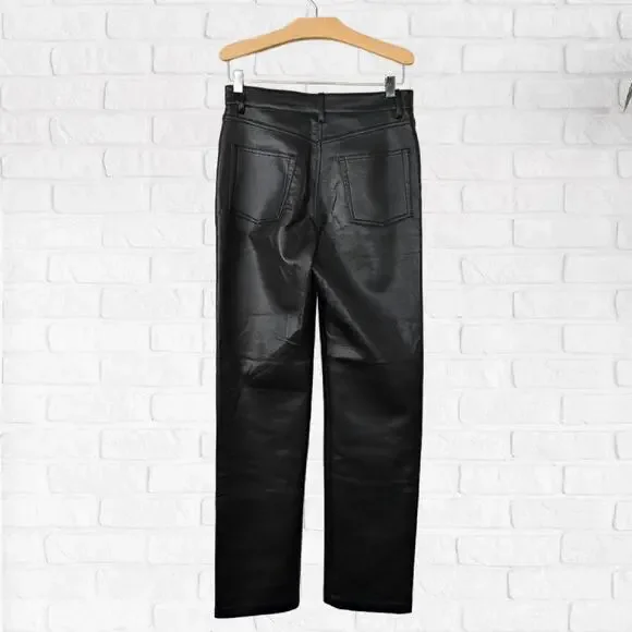 Aritzia Wilfred Melina Black Faux Leather Pant Size 4 High Rise Straight Leg - Picture 3 of 10